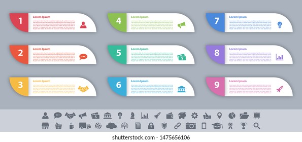 Infographic design business concept vector illustration with 9 steps or options or processes represent work flow or diagram or web button banner