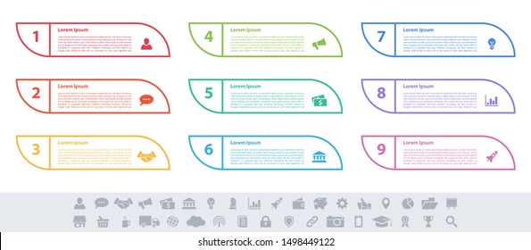 Infographic design business concept vector illustration with 9 steps or options or processes represent work flow or diagram or web button banner