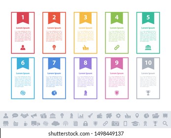 Diseño infográfico concepto de negocio ilustración vectorial con 10 pasos u opciones o procesos representan flujo de trabajo o diagrama o banner de botón web