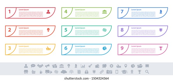 Infographic design business concept vector illustration with 9 steps or options or processes represent work flow or diagram or web button banner