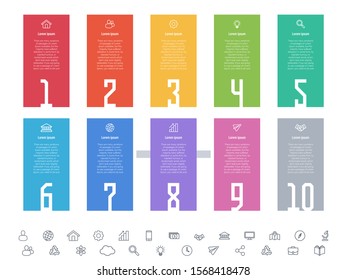 Infographic design business concept vector illustration with 10 steps or options or processes represent work flow or diagram or web button banner