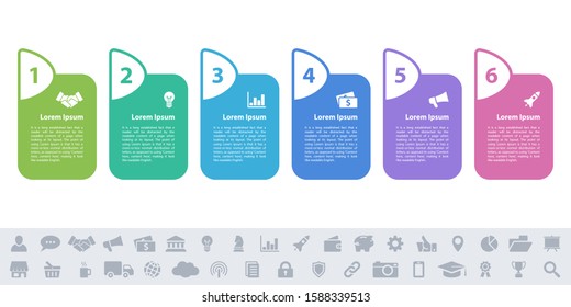 Infographic design business concept vector illustration with 6 steps or options or processes represent work flow or diagram or web button banner
