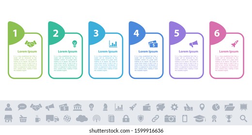Infographic design business concept vector illustration with 6 steps or options or processes represent work flow or diagram or web button banner