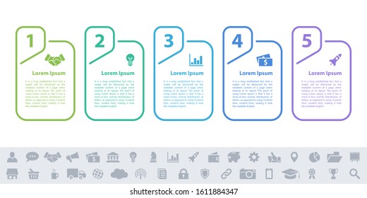 Infographic design business concept vector illustration with 5 steps or options or processes represent work flow or diagram or web button banner
