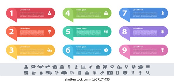 Infographic design business concept vector illustration with 9 steps or options or processes represent work flow or diagram or web button banner