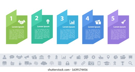 Infographic design business concept vector illustration with 5 steps or options or processes represent work flow or diagram or web button banner