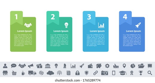 Informationsdesign-Geschäftskonzept Vektorgrafik mit 4 Schritten oder Optionen oder Prozessen repräsentiert Arbeitsfluss oder Diagramm oder Web-Button-Banner