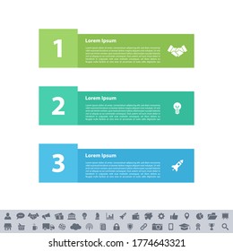 Infografik-Geschäftskonzept, Vektorgrafik mit 3 Schritten oder Optionen oder Prozessen repräsentiert Arbeitsfluss oder Diagramm oder Web-Button-Banner