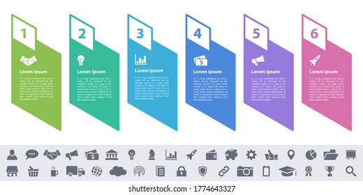 Infographic design business concept vector illustration with 6 steps or options or processes represent work flow or diagram or web button banner