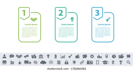 Diseño infográfico concepto de negocio ilustración vectorial con 3 pasos o opciones o procesos que representan flujo de trabajo o diagrama o banner de botón web