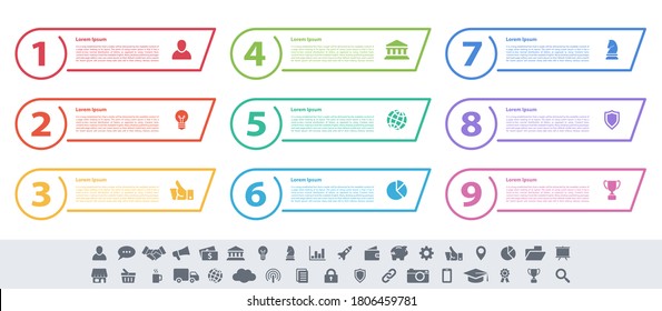 Infographic design business concept vector illustration with 9 steps or options or processes represent work flow or diagram or web button banner