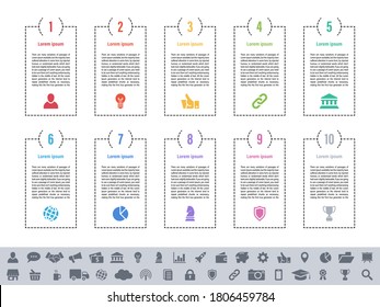 Infographic design business concept vector illustration with 10 steps or options or processes represent work flow or diagram or web button banner