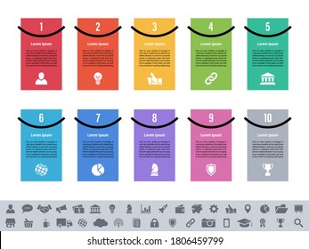 Diseño infográfico concepto de negocio ilustración vectorial con 10 pasos u opciones o procesos que representan flujo de trabajo o diagrama o banner de botón web