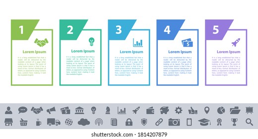 Infographic design business concept vector illustration with 5 steps or options or processes represent work flow or diagram or web button banner