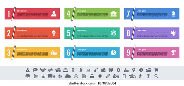 Infographic design business concept vector illustration with 9 steps or options or processes represent work flow or diagram or web button banner