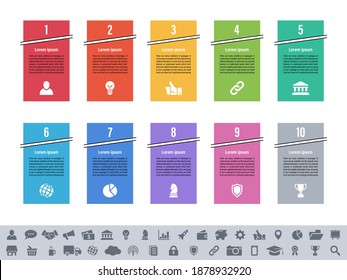 Infografik Design Business Concept Vektorgrafik mit 10 Schritten oder Optionen oder Prozessen repräsentiert Arbeitsfluss, Diagramm oder Web-Button-Banner