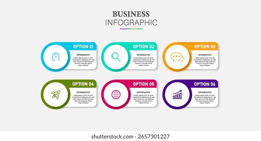 Ilustração do vetor do conceito do negócio do projeto infográfico com 6 etapas ou opções ou processos representam o fluxo do trabalho ou diagrama, web, banner