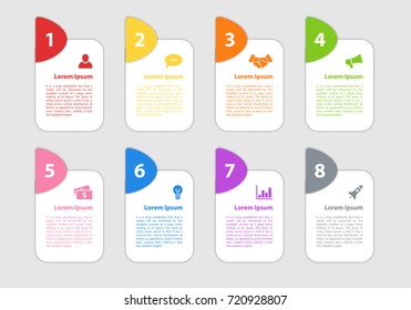 Infographic design business concept vector illustration with 8 steps or options or processes represent work flow or diagram for annual report or presentation 