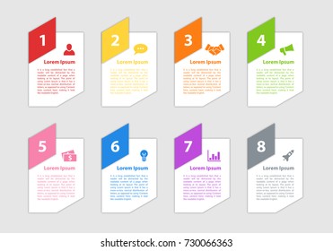 Infographic design business concept vector illustration with 8 steps or options or processes represent work flow or diagram for annual report or presentation 