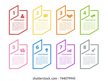 Infographic design business concept vector illustration with 8 steps or options or processes represent work flow or diagram for annual report or presentation