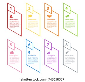 Infographic design business concept vector illustration with 8 steps or options or processes represent work flow or diagram for annual report or presentation