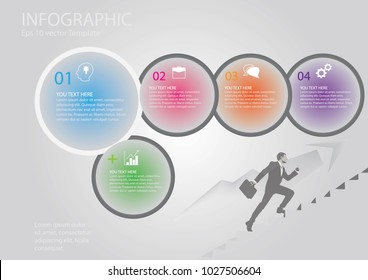 The info-graphic design and business man keep step up and forward looking for achievement with grow up linear concept of business target, Go to achievement target of business, Eps 10 vector