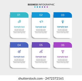 Infographic design business template with 6 options, steps. Can be used for workflow layout, diagram, annual report, web design. Vector eps 10