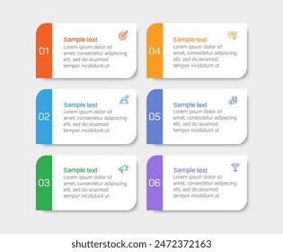 Infographic design business template with 6 options, steps. Can be used for workflow layout, diagram, annual report, web design. Vector eps 10