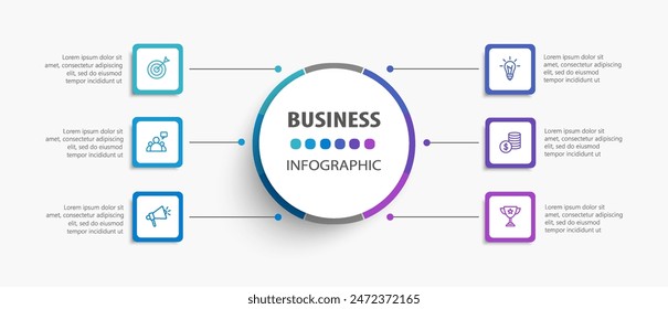 Infographic design business template with 6 options, steps. Can be used for workflow layout, diagram, annual report, web design. Vector eps 10