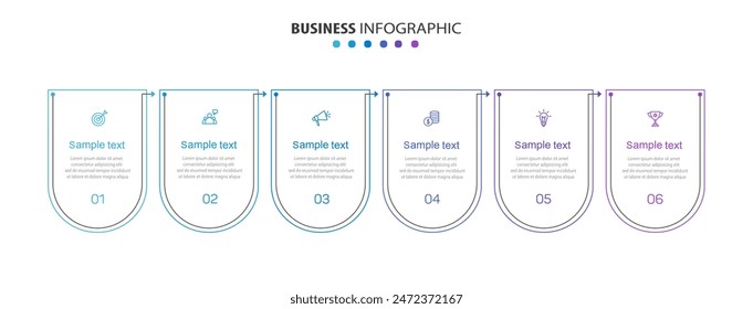 Infographic design business template with 6 options, steps. Can be used for workflow layout, diagram, annual report, web design. Vector eps 10