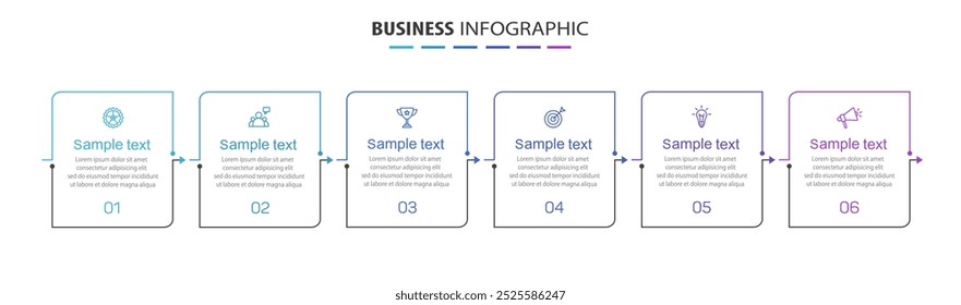 Infographic design business template with 6 options, steps. Can be used for workflow layout, diagram, annual report, web design