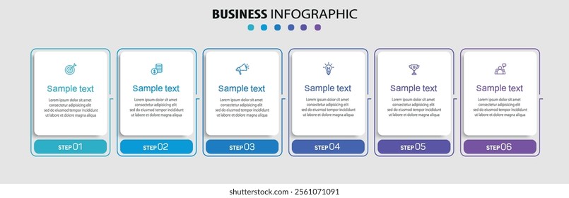  Infographic design business template with 6 options, steps. Can be used for workflow layout, diagram, annual report, web design