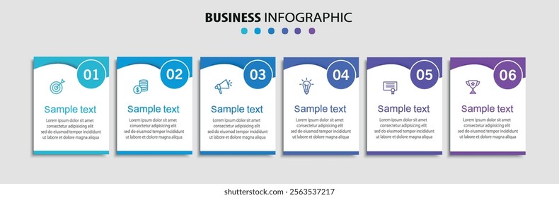 Infographic design business template with 6 options, steps. Can be used for workflow layout, diagram, annual report, web design