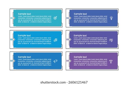 Infographic design business template with 6 options or steps. Can be used for workflow layout, diagram, annual report, web design