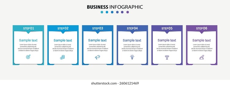 Infographic design business template with 6 options or steps. Can be used for workflow layout, diagram, annual report, web design