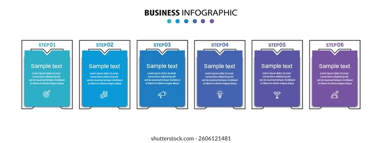 Infographic design business template with 6 options or steps. Can be used for workflow layout, diagram, annual report, web design