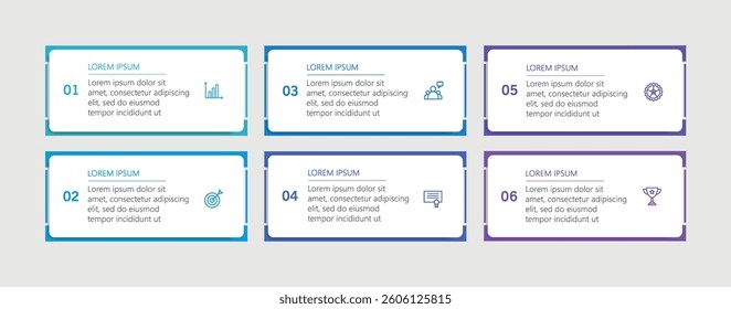 Infographic design business template with 6 options or steps. Can be used for workflow layout, diagram, annual report, web design