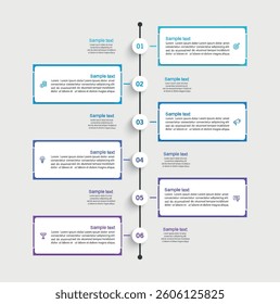 Infographic design business template with 6 options or steps. Can be used for workflow layout, diagram, annual report, web design