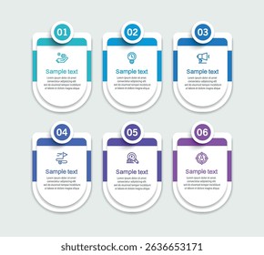  Infographic design business template with 6 options, steps. Can be used for workflow layout, diagram, annual report, web design