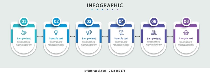  Infographic design business template with 6 options, steps. Can be used for workflow layout, diagram, annual report, web design