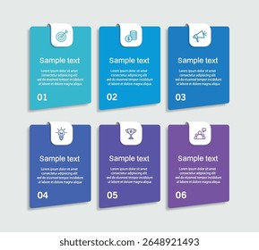  Infographic design business template with 6 options, steps. Can be used for workflow layout, diagram, annual report, web design