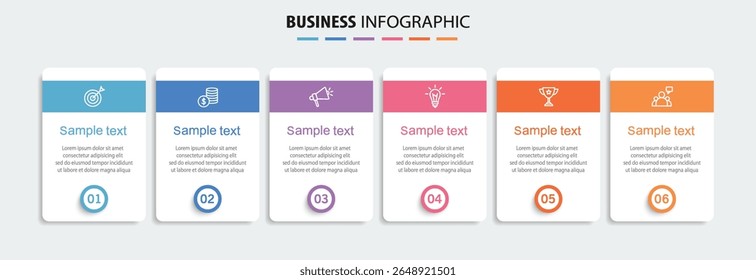  Infographic design business template with 6 options, steps. Can be used for workflow layout, diagram, annual report, web design
