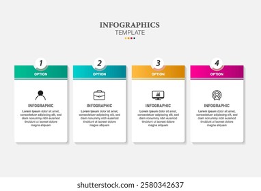  Infographic design business template with icons and 4 options or steps. Can be used for process diagram, presentations, workflow layout, banner, flow chart