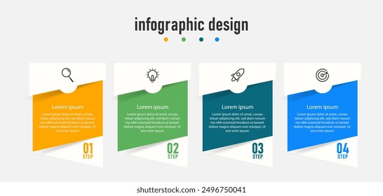 Infografía de diseño de Plantilla de negocios. línea de tiempo con 4 pasos, opciones. se puede utilizar para el diagrama de flujo de trabajo, gráfico de información, Diseño web. Ilustración vectorial.	