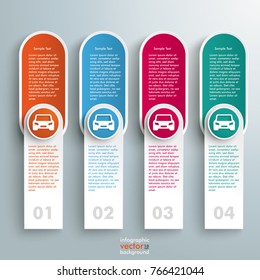 Infographic design with cars and oblong banners on the gray background. Eps 10 vector file.