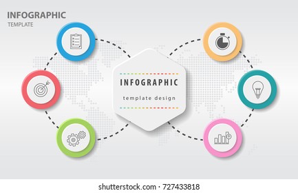 Infographic design chart template with circle 6 options.