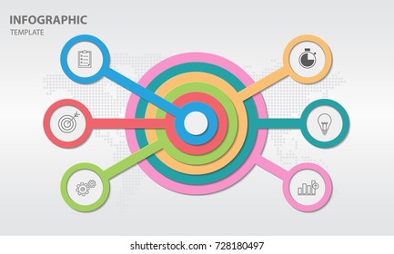 Infographic design chart template with circle 6 options.