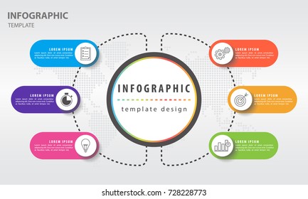 Infographic design chart template with circle 6 options.