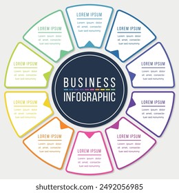 Cercle de conception infographique 10 étapes ou  éléments template colorée d'informations commerciales