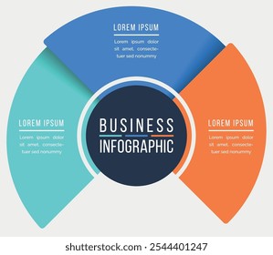 Círculo de diseño infográfico 3 pasos, objetos, opciones o Elementos información de negocios coloreado